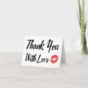 Zwart & Wit Dank Je Rode Lippenstift Kus Liefde Bedankkaart