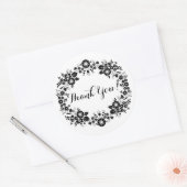 Zwart-Wit Dank Je Ronde Sticker (Envelop)