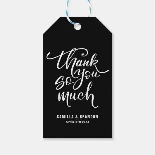 Zwart-wit Dank je wel Lettering Cadeaulabel (Voorkant)