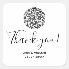 Zwart-wit Dank je wel macrame stijl Vierkante Sticker