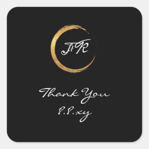 Zwart Wit Dank Monogram Gouden Ring Save De Datum Vierkante Sticker