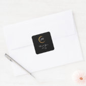Zwart Wit Dank Monogram Gouden Ring Save De Datum Vierkante Sticker (Envelop)