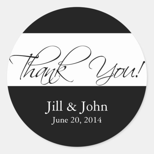 Zwart-wit dank u bruiloft gunst Stickers (Voorkant)