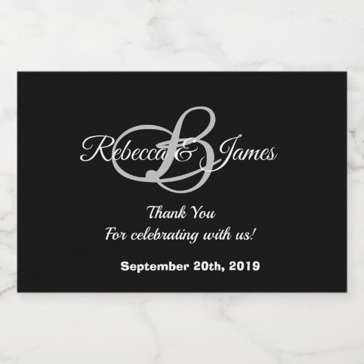 Zwart-wit dank u bruiloft likeurfles etiket (Enkel label)