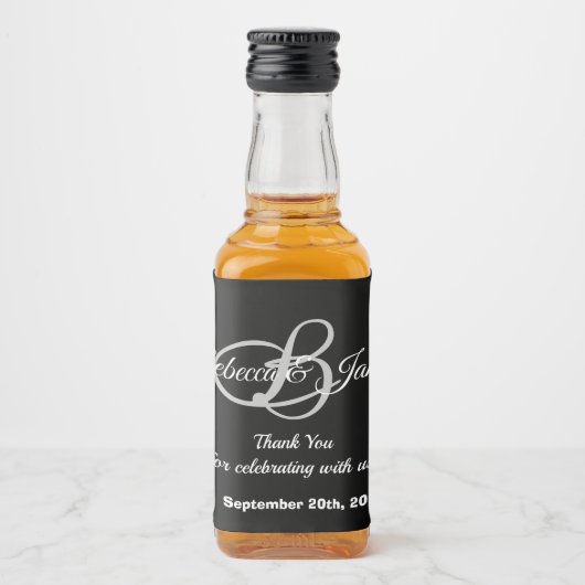 Zwart-wit dank u bruiloft likeurfles etiket (Voorkant)
