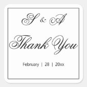 Zwart-wit dank u bruiloft vierkante sticker (Voorkant)