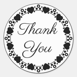 Zwart, wit dank u hart bruiloft Vrijgezellenfeest Ronde Sticker