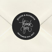 Zwart & Wit Dank u kalligrafie bruiloft gunst Ronde Sticker