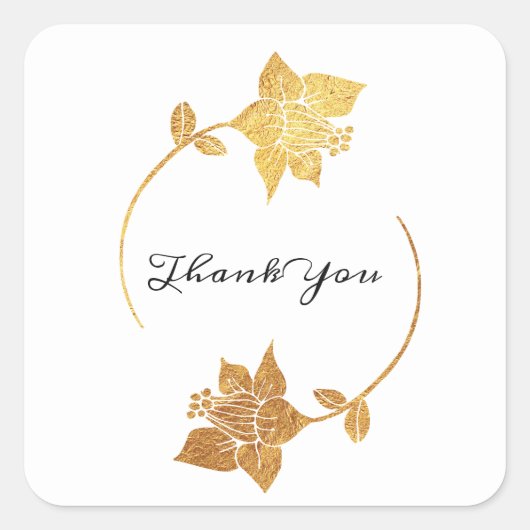 Zwart wit dank u minimale gouden bloemenkrans vierkante sticker (Voorkant)