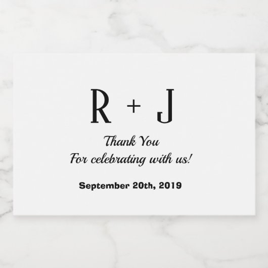 Zwart-wit Dank u Monogram Bruiloft Mini Sparkling Wijnetiket (Enkel label)