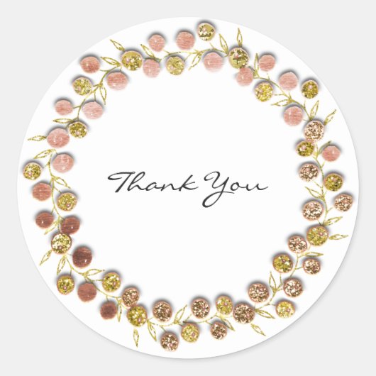 Zwart Wit Dank u Monogram Golden Wreath Roos Ronde Sticker (Voorkant)