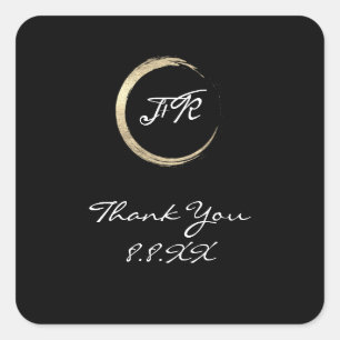 Zwart Wit Dank u Monogram Goud sparen de datum Vierkante Sticker