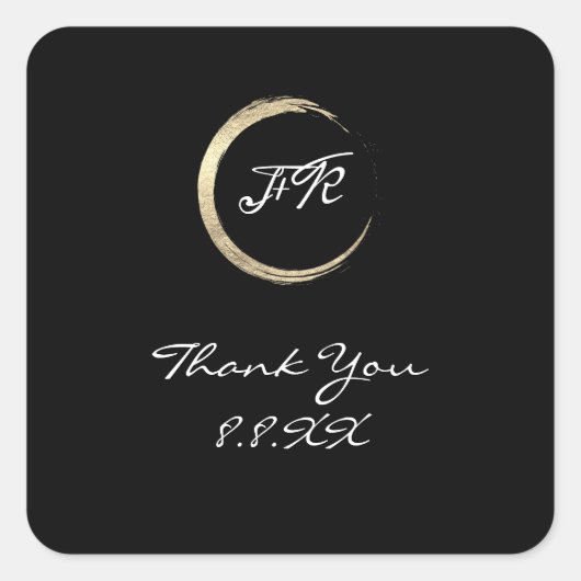 Zwart Wit Dank u Monogram Goud sparen de datum Vierkante Sticker (Voorkant)