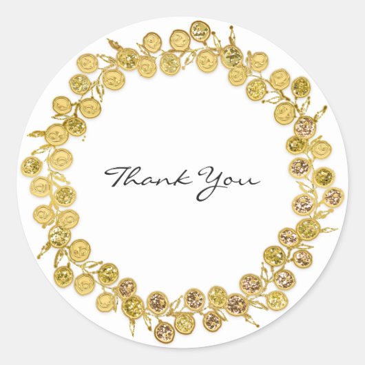 Zwart Wit Dank u Monogram Gouden krans Ronde Sticker (Voorkant)