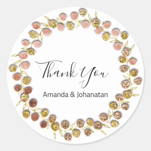 Zwart Wit Dank u Monogram Gouden Roos Ronde Sticker (Voorkant)