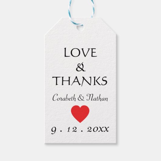 Zwart-wit dank u rode hart bruiloft cadeaulabel (Voorkant)