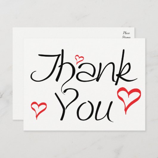 Zwart-wit Dank u Rode Liefde Hearts Briefkaart (Voorkant / Achterkant)