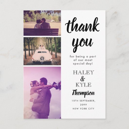 Zwart & Wit Dank u Wedding Photo Post Kaart (Voorkant)