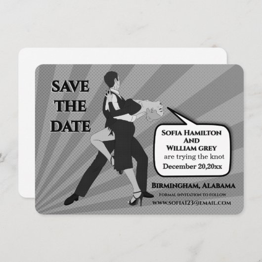 Zwart-wit dansend koppel slaat de datum op kaart (Voorkant / Achterkant)