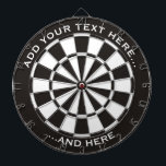 Zwart-wit dartboard met aangepaste tekst dartbord<br><div class="desc">Dartboard in zwart-wit en twee gebieden van de douanetekst.</div>
