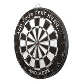 Zwart-wit dartboard met aangepaste tekst dartbord (Voorkant Rechts)