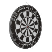 Zwart-wit dartboard met aangepaste tekst dartbord (Voorkant Links)