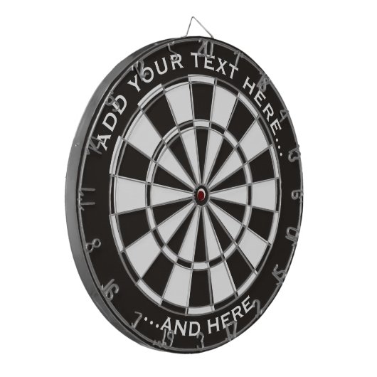Zwart-wit dartboard met aangepaste tekst dartbord (Voorkant Links)