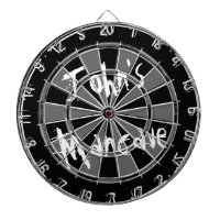 Zwart-wit dartboard met grappig citaat voor mannen