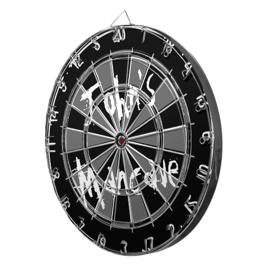 Zwart-wit dartboard met grappig citaat voor mannen dartbord (Voorkant Rechts)