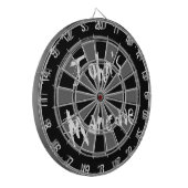 Zwart-wit dartboard met grappig citaat voor mannen dartbord (Voorkant Links)