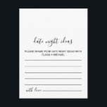 Zwart-wit Date Night Ideas Kaarten<br><div class="desc">Deze zwart-wit date nachtelijke ideekaarten zijn ideaal voor een eenvoudig vrijgezellenfeest. Het ontwerp is voorzien van een prachtige kalligrafie lettertype op een witte achtergrond om uw evenement te verfraaien.</div>