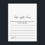 Zwart-wit Date Night Ideas Kaarten<br><div class="desc">Deze zwart-wit date nachtelijke ideekaarten zijn ideaal voor een eenvoudig vrijgezellenfeest. Het ontwerp is voorzien van een prachtige kalligrafie lettertype op een witte achtergrond om uw evenement te verfraaien.</div>