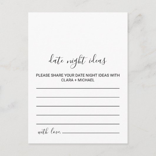 Zwart-wit Date Night Ideas Kaarten (Voorkant)