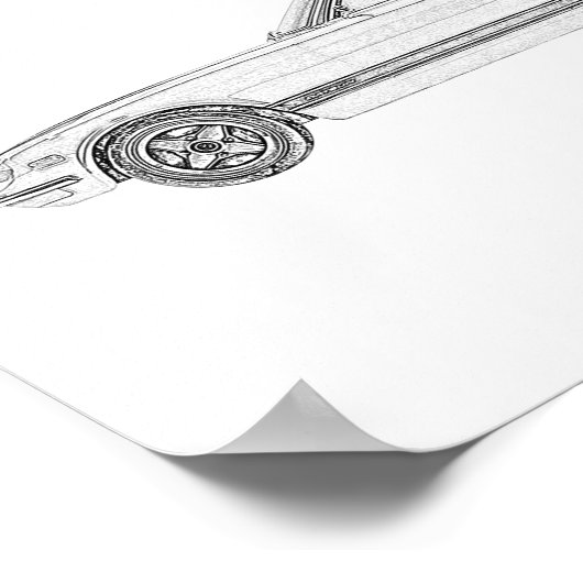 Zwart-wit Datsun 240Z Nissan S30 Tekening Poster (Hoek)