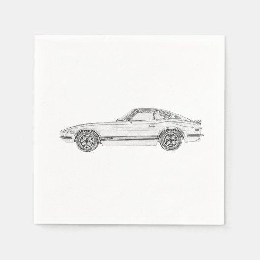 Zwart-wit Datsun 240Z Pencil Style Tekening Servetten (Voorkant)