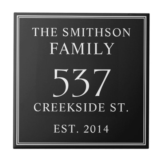 Zwart Wit Datum Vastgestelde Adres Huis Plaque Tegeltje (Voorkant)