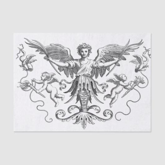 Zwart-wit deco-design Cherub-ontkoppeling Tissuepapier (Voorkant)