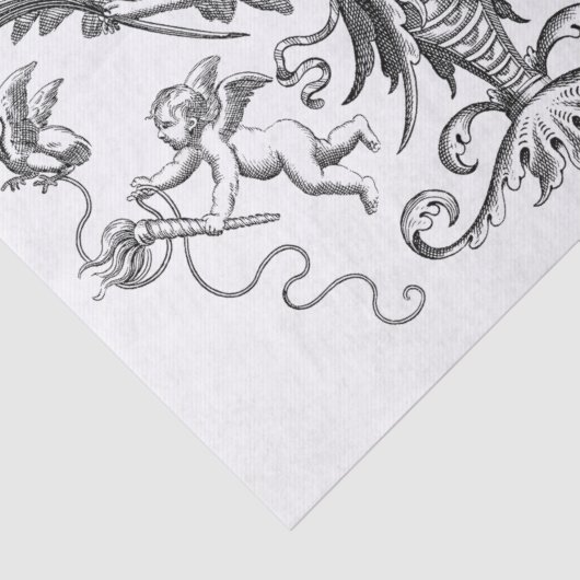 Zwart-wit deco-design Cherub-ontkoppeling Tissuepapier (Detail)