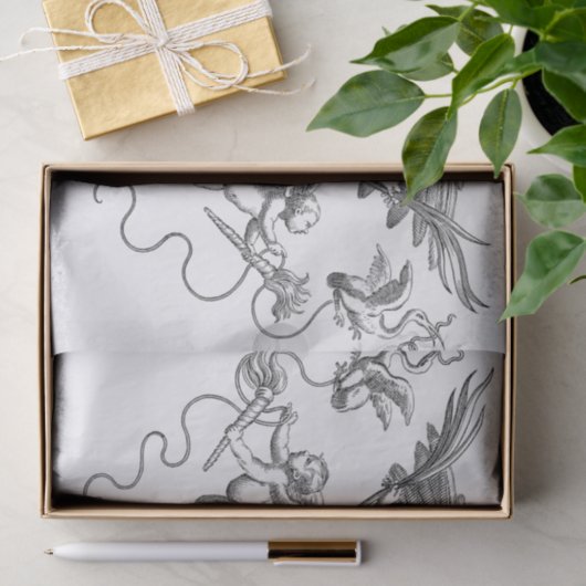 Zwart-wit deco-design Cherub-ontkoppeling Tissuepapier (Geschenk)