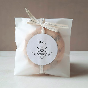 Zwart-wit Deco   Elegant Monogram Huwelijk Ronde Sticker