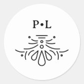 Zwart-wit Deco | Elegant Monogram Huwelijk Ronde Sticker (Voorkant)