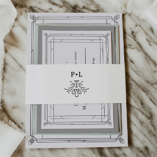 Zwart-wit Deco   Elegant Monogram Huwelijk Uitnodigingen Wikkel