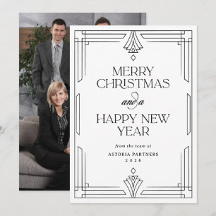 Zwart-Wit Deco Elegante Zakelijke Kerstkaart