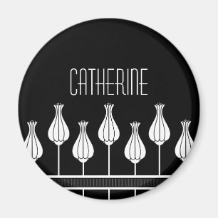 Zwart-wit Deco Floral Magnet