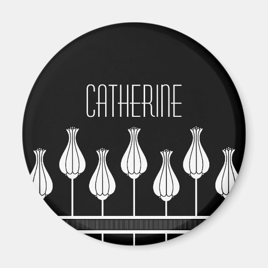 Zwart-wit Deco Floral Magnet (Voorkant)
