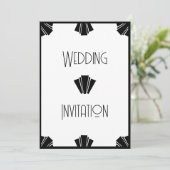 Zwart-wit deco-huwelijk kaart (Staand voorkant)