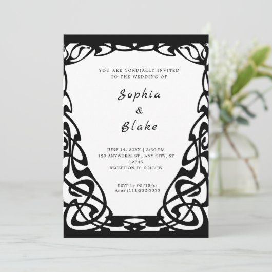  zwart-wit deco-huwelijk kaart (Staand voorkant)