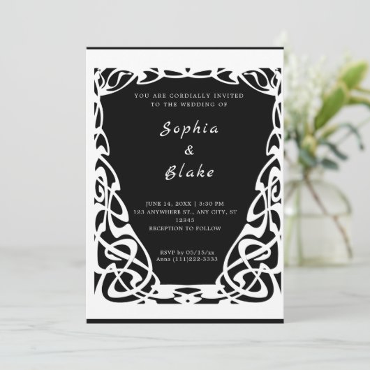  zwart-wit deco-huwelijk kaart (Staand voorkant)