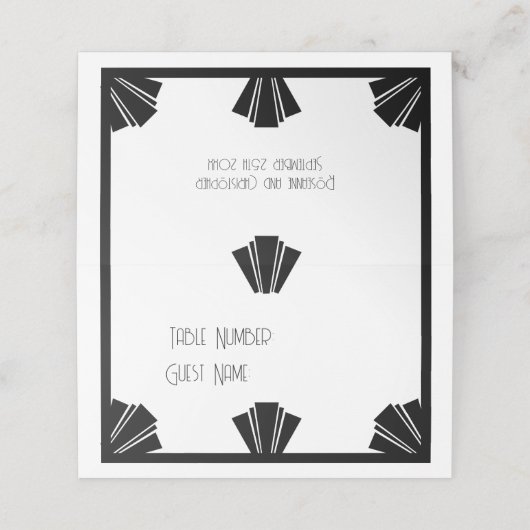 Zwart-wit deco-huwelijk plaatskaartje (Buitenkant ongevouwen)