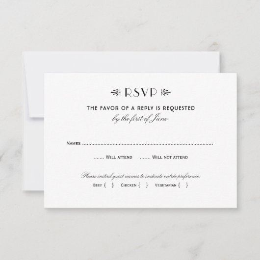  zwart-wit deco-huwelijk RSVP kaartje (Voorkant)